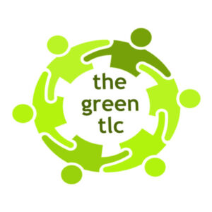 a circle of people linking arms in different shades of lime green